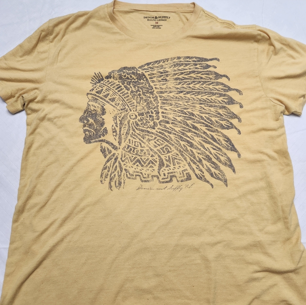 Ralph Lauren Denim & Supply Indian Head Chief Yellow Tee Mens Medium